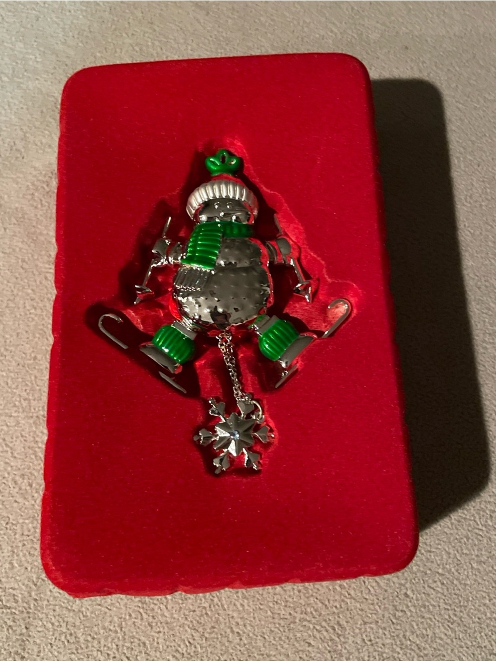 Lenox Silverplate Christmas Ornament Skiing Snowman Brand New